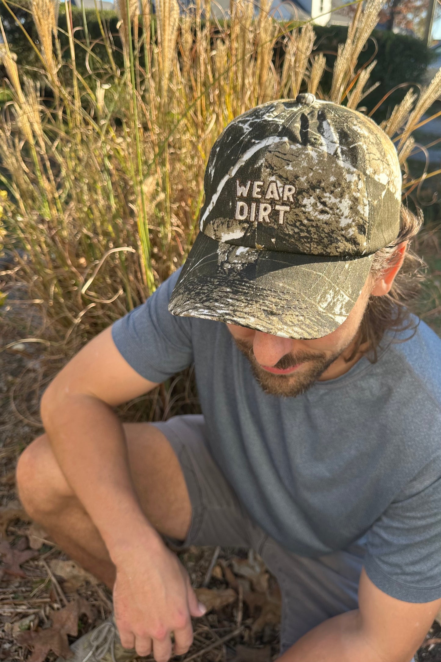 wear dirt camo dad hat